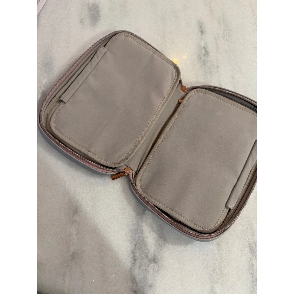 Modus Bags Jewelry Travel Organizer Case Grey Saffiano Vegan Leather Rose Gold